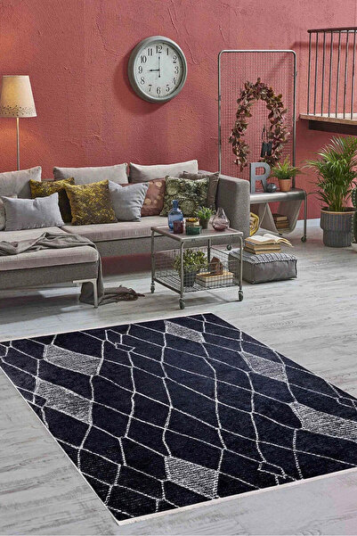 halinet Halı.Net Anthracite Modern Washable Non-Slip Living Room Carpet Haln-...