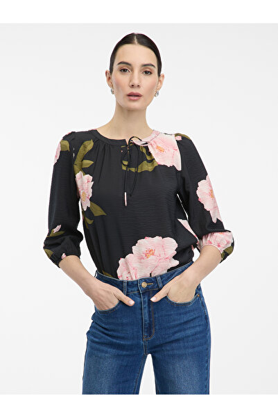 ORSAY Bluză neagră cu imprimeu floral