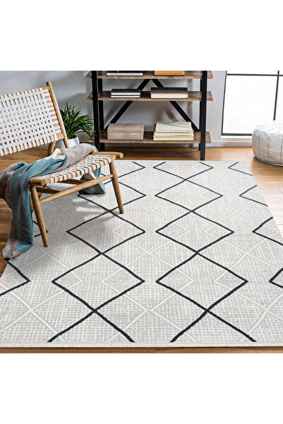 halinet Halı.Net White Modern Washable Non-Slip Living Room Carpet Cr-Filika-...