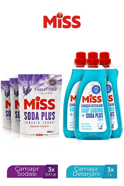Miss SIVI ÇAMAŞIR DETERJANI ARAP SABUNU VE SODA ETKİLİ 1500MLX3+MİSS SODA LAV...