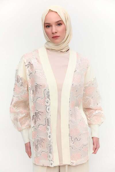 Setrms İşlemeli Desenli Kimono Ceket