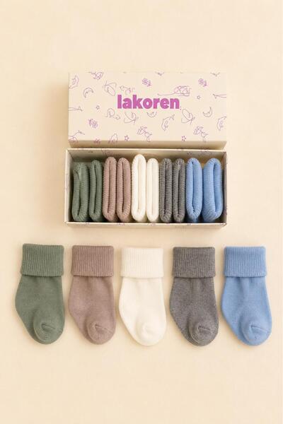 Lakoren Organik Pamuk 5'li Kutulu Premium Yeni Doğan Bebek Çorabı