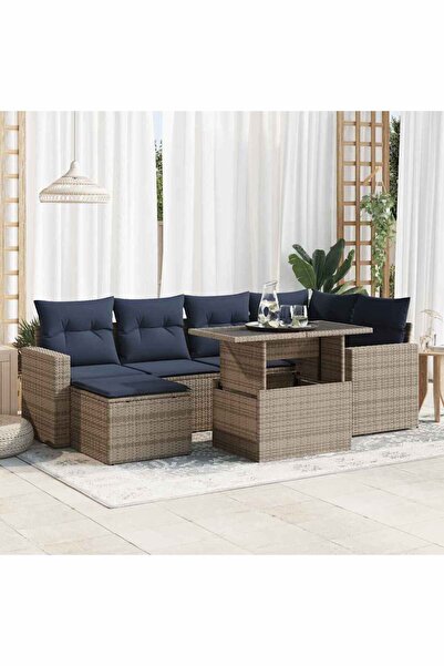 vidaxl Set canapele gradina cu perne 7 piese gri poliratan/lemn acacia