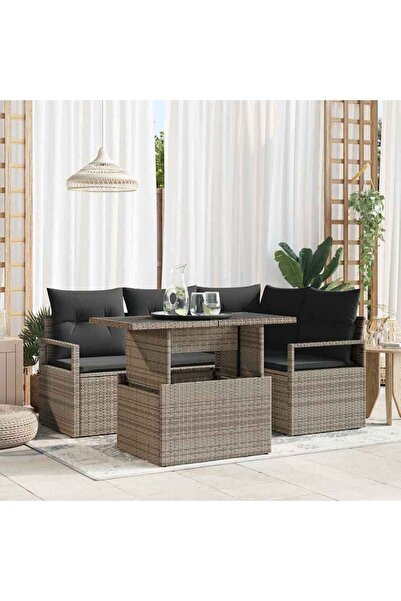 vidaxl Set de canapele pentru gradina cu perna 5 pcs Gri Rattan poli
