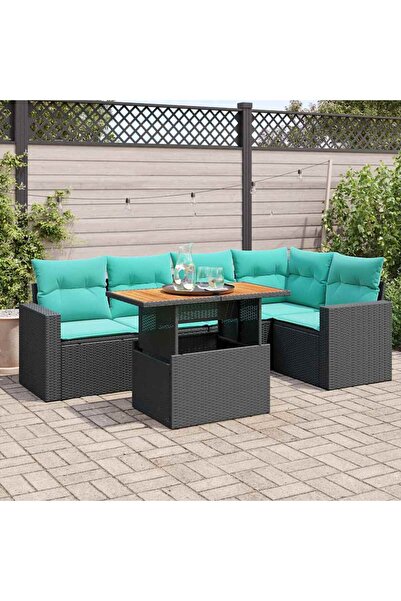 vidaxl Set mobilier de gradina cu perne, 6 piese, negru, poliratan