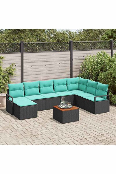 vidaxl Set de canapele pentru gradina cu perna 9 pcs Negru poliratan