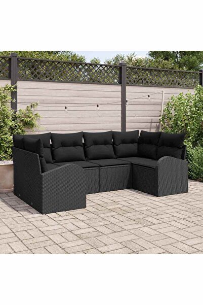 vidaxl Set de canapele pentru gradina cu perna 6 pcs Negru Poli Rattan