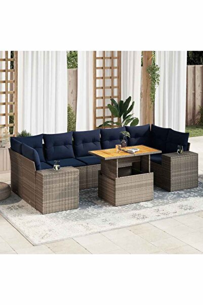 vidaxl Set canapele de gradina cu perne, 8 piese, gri, poliratan