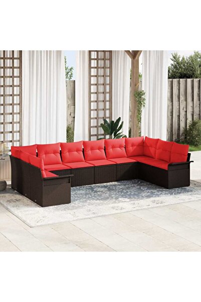 vidaxl Set de canapele pentru gradina cu perna 10 pcs Maro poliratan