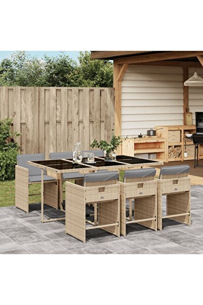 vidaxl Set mobilier pentru gradina, 7 piese, cu perne, bej, poliratan