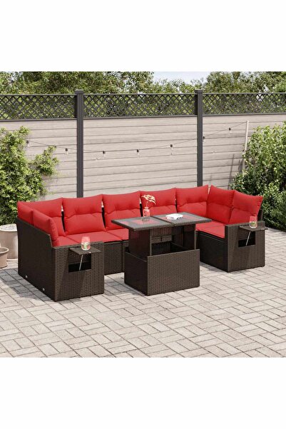 vidaxl Set canapele gradina cu perne 8 piese maro poliratan/lemn acacia