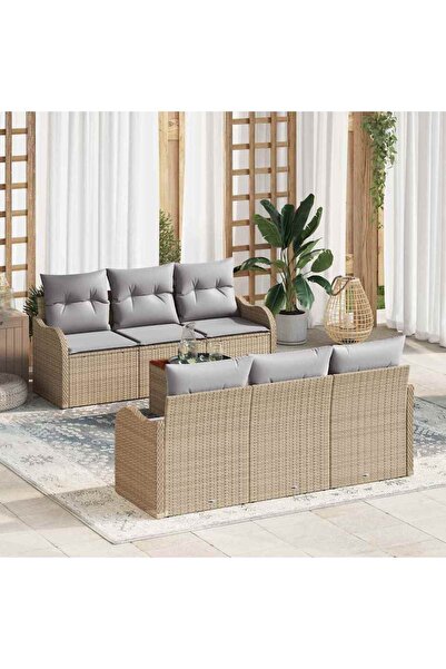 vidaxl Set de canapele pentru gradina 7 pcs Beige È™i gri deschis