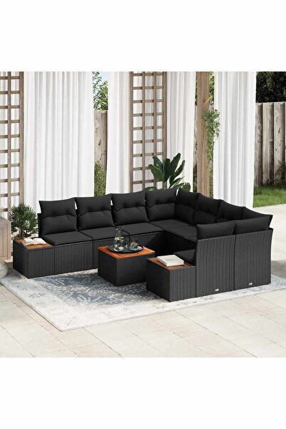vidaxl Set de canapele pentru gradina cu perna 9 pcs Negru Rattan poli