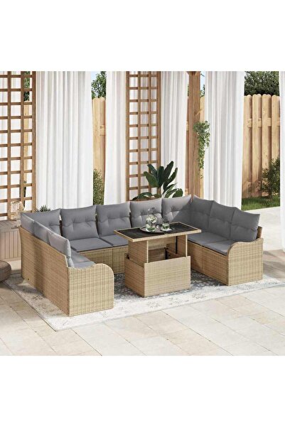 vidaxl Set de canapele pentru gradina cu perna 10 pcs Bej Rattan poli