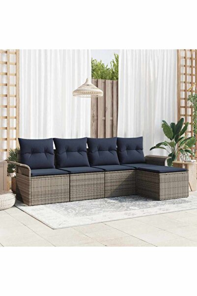 vidaxl Set de canapele pentru gradina cu perna 5 pcs Gri poliratan