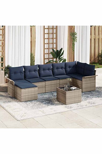 vidaxl Set de canapele pentru gradina cu perna 8 pcs Gri Rattan poli