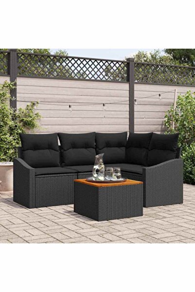 vidaxl Set de canapele pentru gradina cu perna 5 pcs Negru poliratan