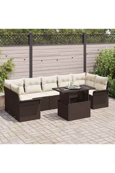 vidaxl Set de canapele pentru gradina cu perna 8 pcs Maro poliratan