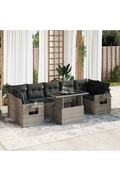 vidaxl Set canapele de gradina cu perne, 8 piese, gri, poliratan
