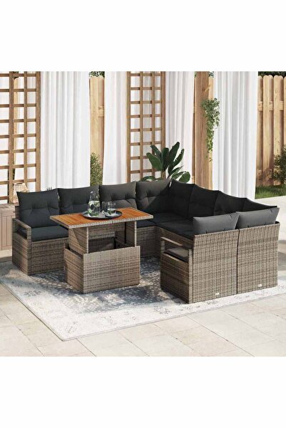 vidaxl Set de canapele pentru gradina 9 pcs Gri Rattan poli