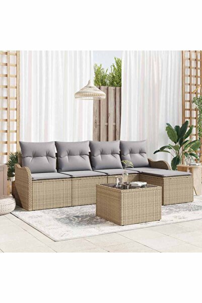 vidaxl Set de canapele pentru gradina cu perna 6 pcs Negru Rattan poli