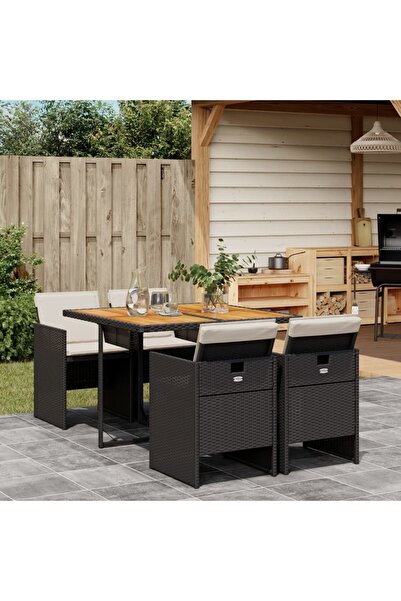 vidaxl Set mobilier de gradina cu perne, 5 piese, negru, poliratan