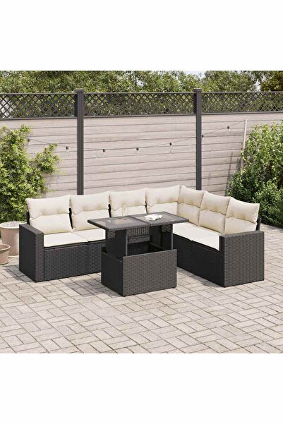 vidaxl Set canapele de gradina cu perne, 7 piese, negru, poliratan