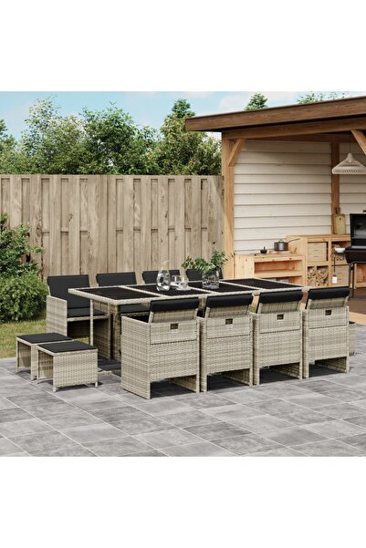 vidaxl Set mobilier de gradina cu perne 13 piese gri deschis poliratan