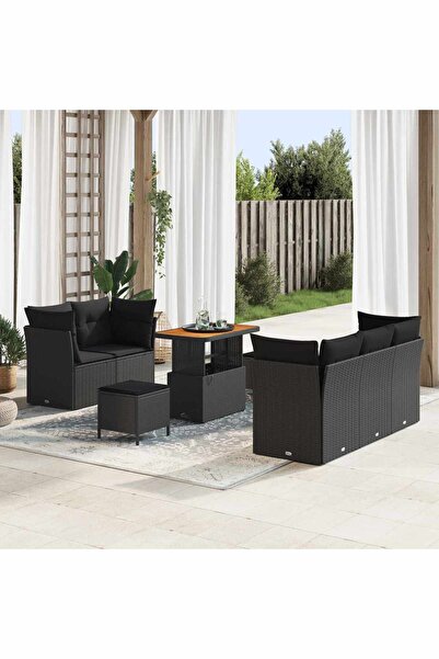 vidaxl Set de canapele pentru gradina cu perna 8 pcs Negru poliratan