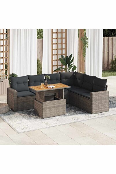 vidaxl Set canapele de gradina, 7 piese, cu perne, gri, poliratan