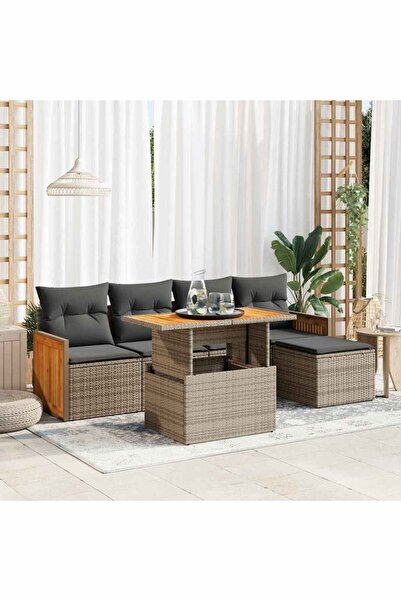 vidaxl Set mobilier gradina cu perne 6 piese gri poliratan/lemn acacia
