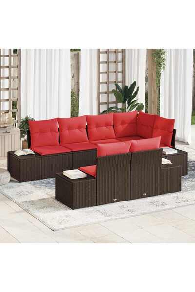 vidaxl Set de canapele pentru gradina cu perna 7 pcs Maro poliratan