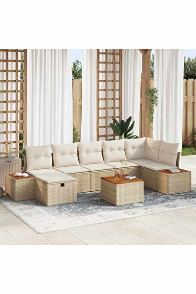 vidaxl Set de canapele pentru gradina cu perna 8 pcs Bej poliratan