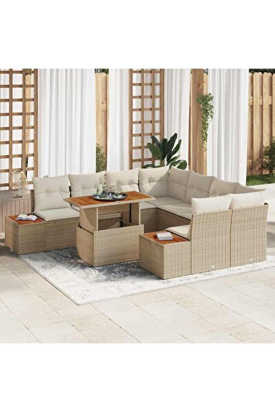 vidaxl Set de canapele pentru gradina 9 pcs Bej Rattan poli