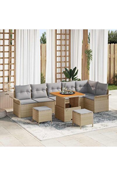 vidaxl Set de canapele pentru gradina cu perna 9 pcs Bej poliratan
