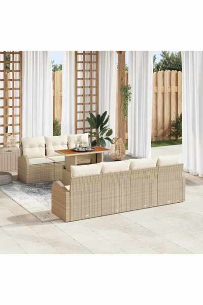 vidaxl Set de canapele pentru gradina 8 pcs Bej Rattan poli