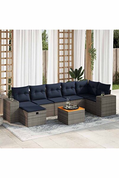 vidaxl Set canapele de gradina cu perne, 8 piese, gri, poliratan