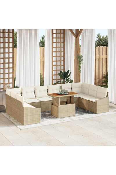 vidaxl Set de canapele pentru gradina 11 pcs Bej Rattan poli