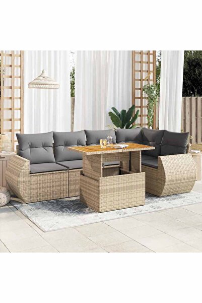 vidaxl Set canapele de gradina cu perne, 6 piese, bej, poliratan