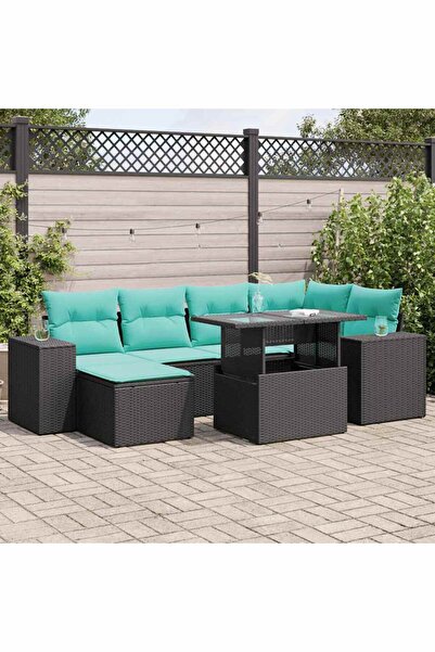 vidaxl Set mobilier gradina perne 9 piese negru poliratan/lemn acacia