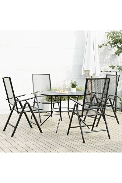 vidaxl Set scaune de gradina rabatabile, 5 buc., antracit, otel vopsit