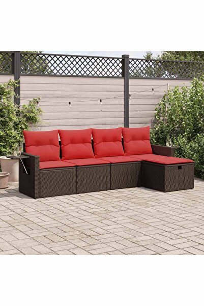 vidaxl Set canapele de gradina cu perne, 5 piese, maro, poliratan