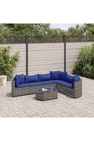 vidaxl Set canapele de gradina, 7 piese, cu perne, gri, poliratan