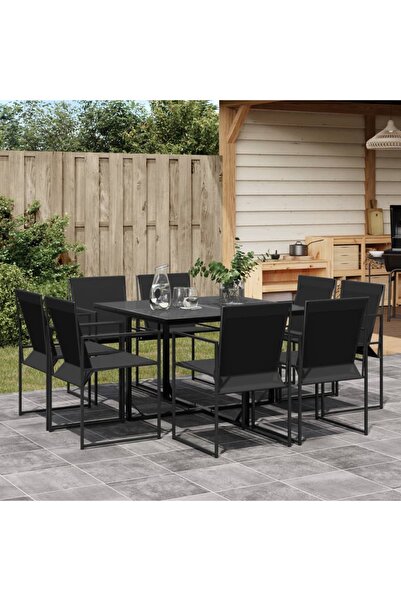 vidaxl Set mobilier de gradina, 9 piese, negru, textilena