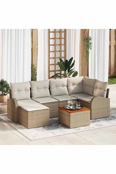 vidaxl Set de canapele pentru gradina 7 pcs Bej È™i crem poliratan