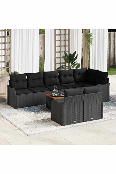 vidaxl Set de canapele pentru gradina cu perna 9 pcs Negru poliratan