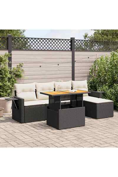 vidaxl Set mobilier de gradina cu perne, 6 piese, negru, poliratan