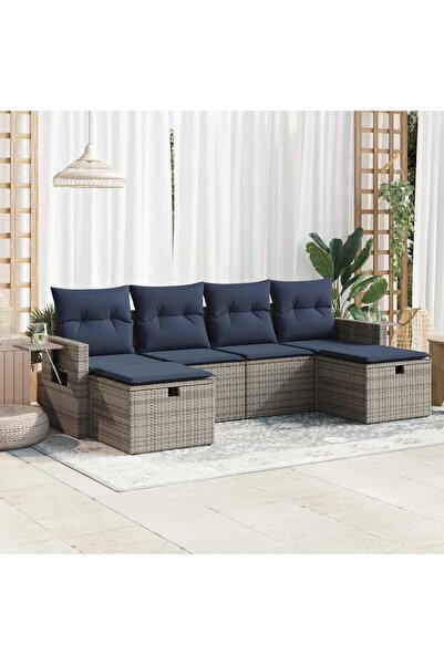 vidaxl Set mobilier gradina cu perne, 6 piese, gri, poliratan