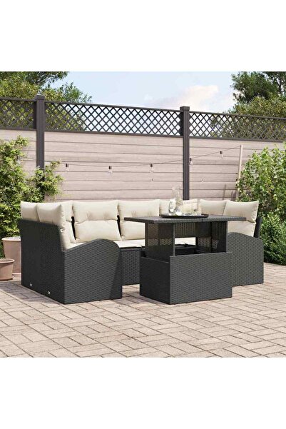 vidaxl Set de canapele pentru gradina cu perna 7 pcs Negru Rattan poli