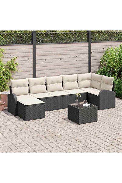 vidaxl Set de canapea cu perna cu depozitare 8 pcs Negru poliratan